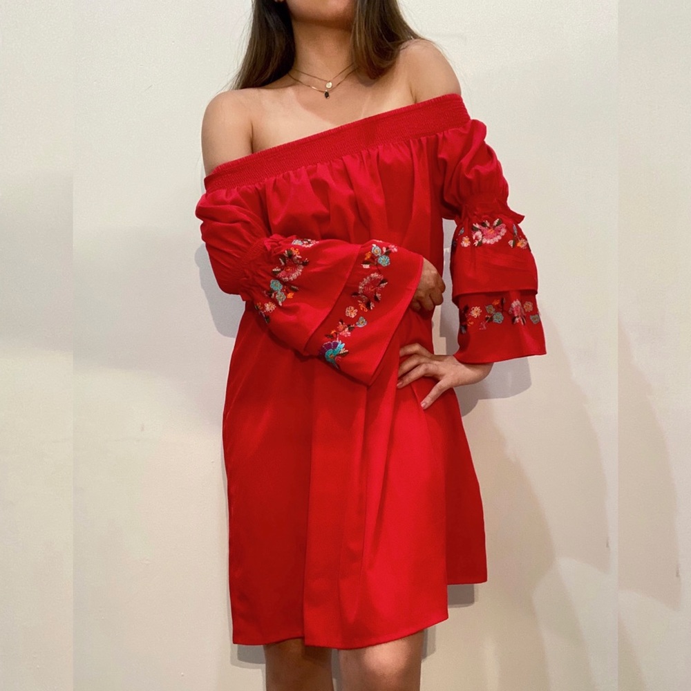 RAGE Off the Shoulder Slip Dress - S / Red